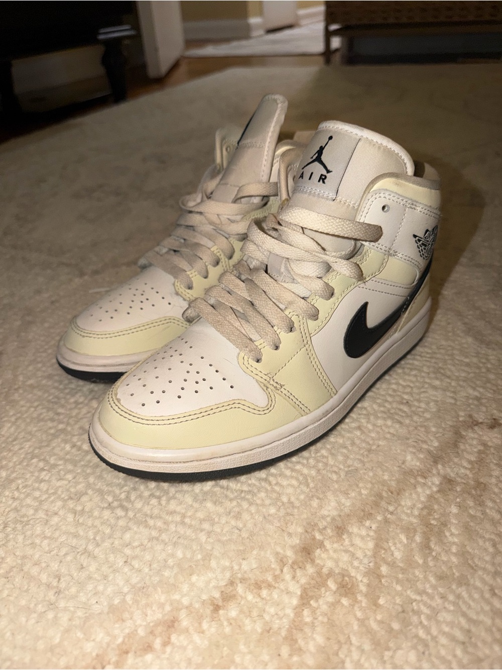 Nike Air Jordan 1 Mid White Cream with Black Swoosh